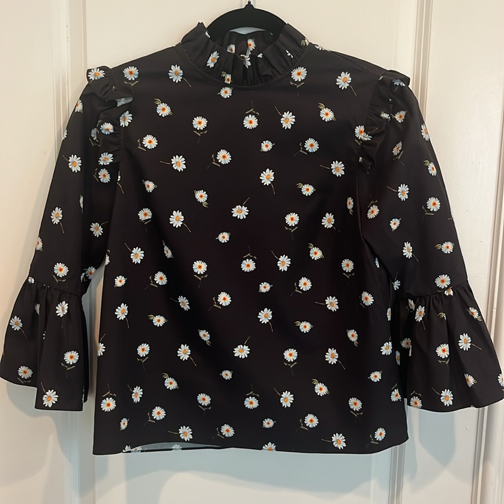 ALICE AND OLIVIA Henrietta Daisy Pattern Ruffled Cotton Blouse XS - Picture 4 of 11